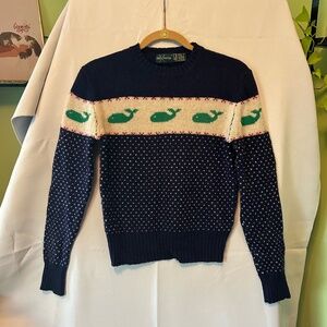 Vintage Wool Preppy Whale Pattern Sweater - Reed Hunter - Sz M